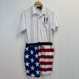 Mad Engine Mens Patriotic USA Stars & Stripes Short Jumpsuit Size M Costume